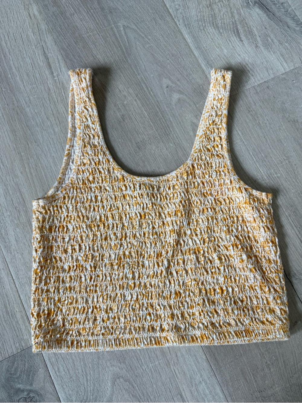 American Eagle Cotton Smocked Crop Tank Top - Yellow size small
